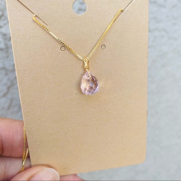 Healing Pink Rose Quartz Teardrop Necklace - Picture 4 of 15